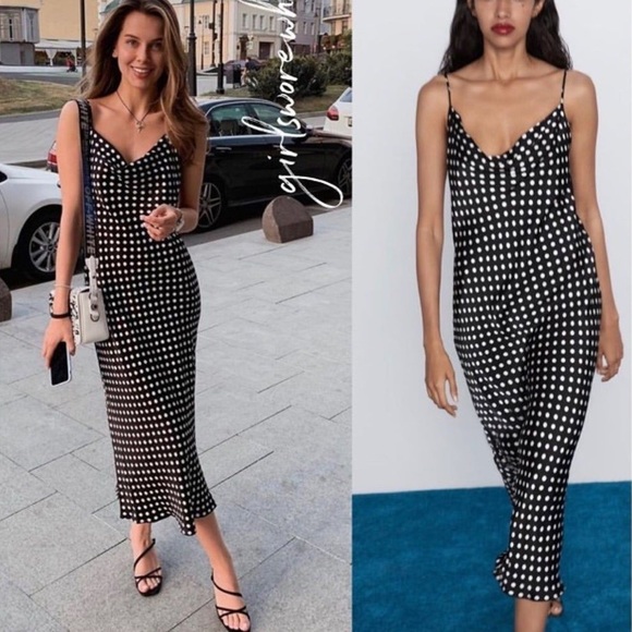 Zara Polka Dot Black Camisole Slip Womens Dress Size S - Picture 2 of 8